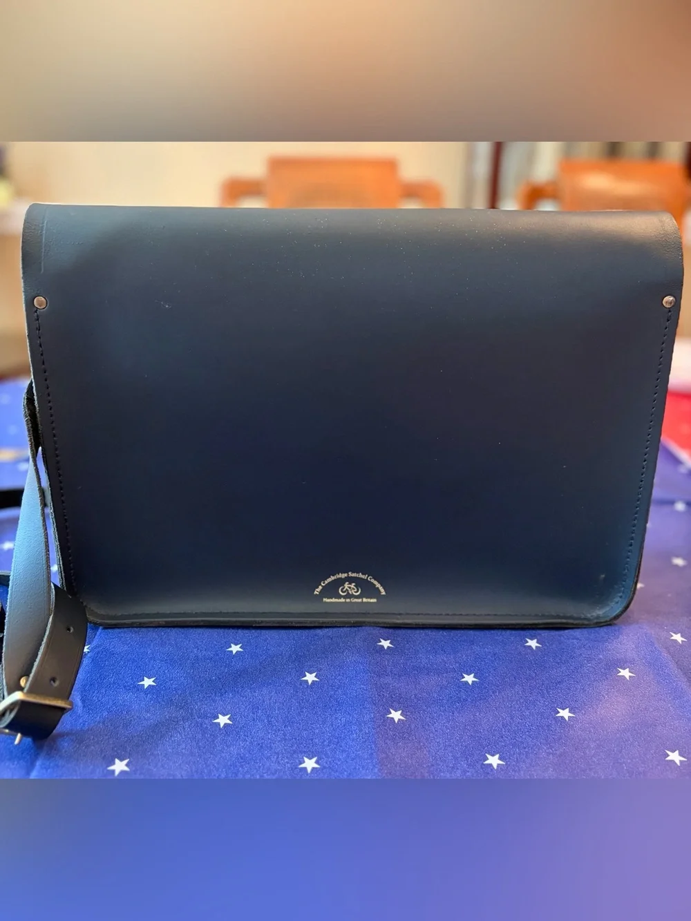 The Cambridge Satchel Company Navy “Music” Messenger Bag with Brown Straps EUC